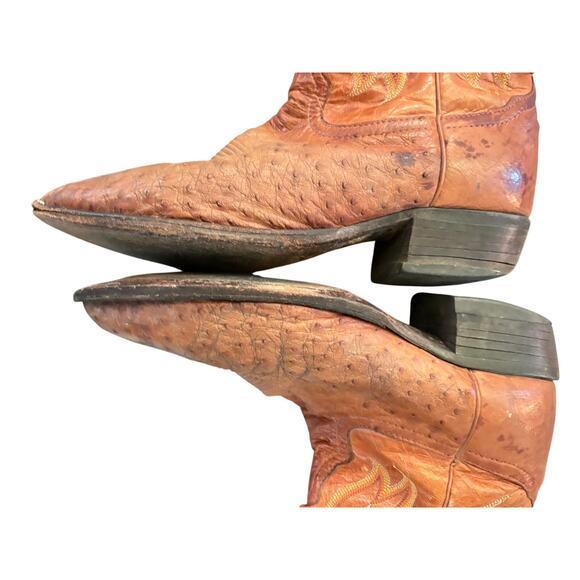 Tony Lama CT873 Exotic Brown Full Quill Ostrich Goat Cowboy Boots USA 10D WORN - Picture 5 of 12